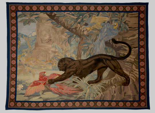 Paul JOUVE (1878-1973) - Black panther killing a parrot in Angkor Vat, 1921